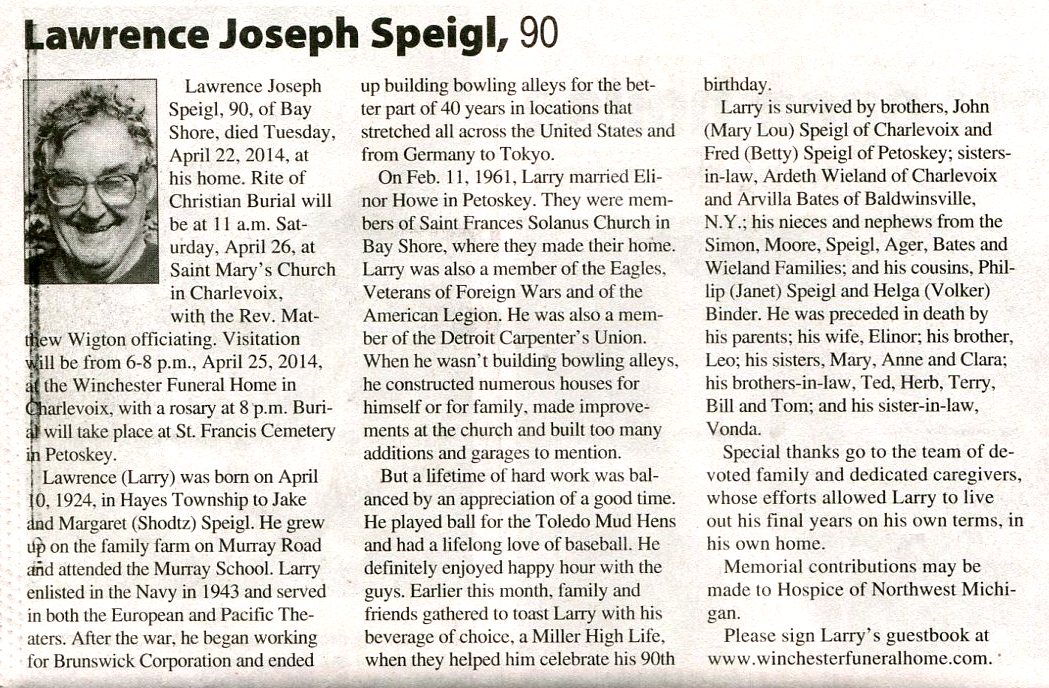 Lawrence (Larry) Joseph Speigl thumbnail