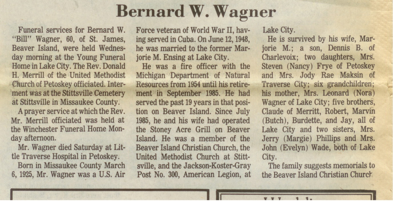 "Bernard W. "Bill"" Wagner thumbnail
