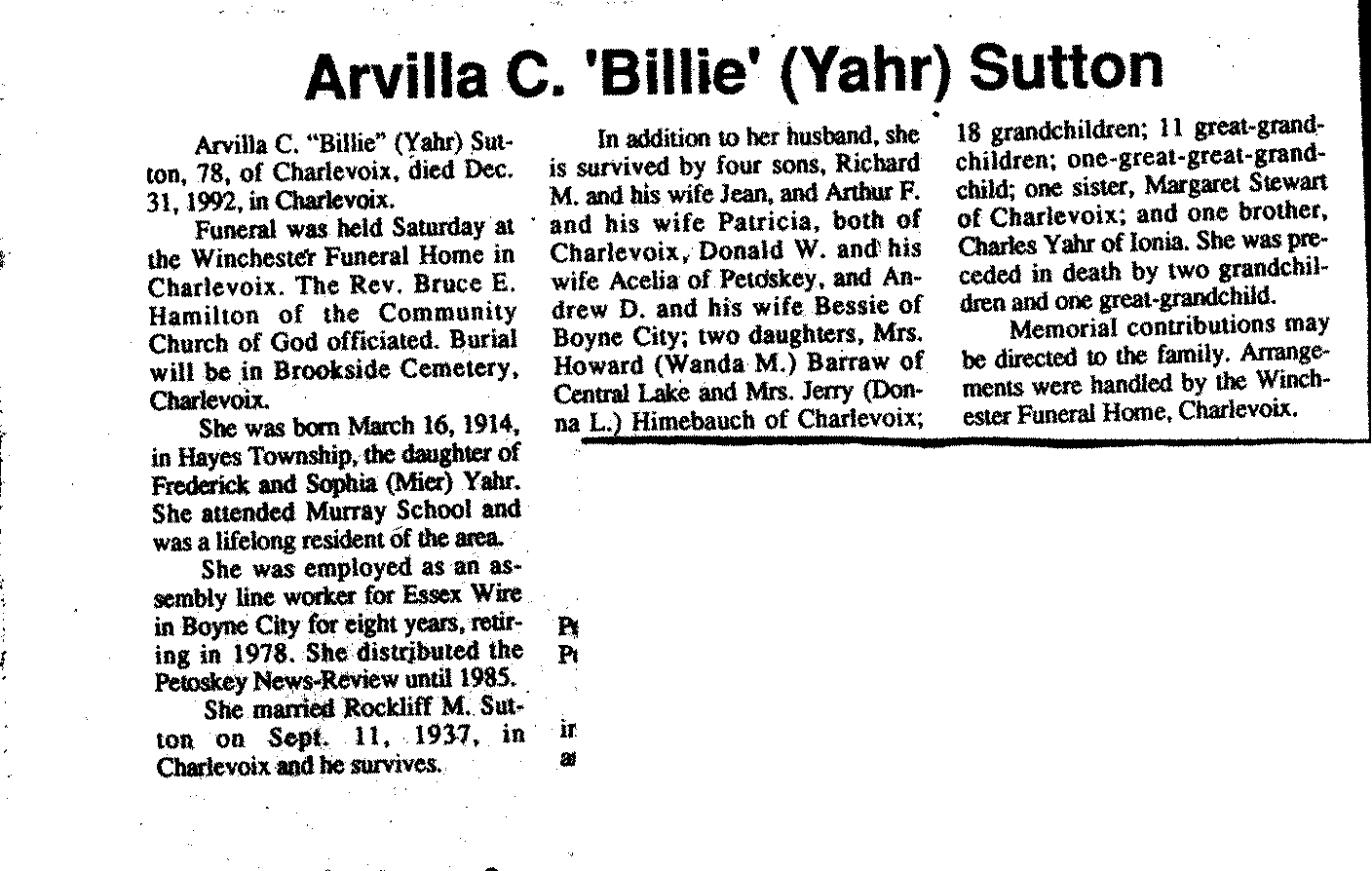 "Arvilla C. "Billie"" Sutton thumbnail