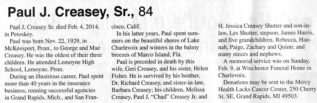 Paul J., Sr. Creasey thumbnail
