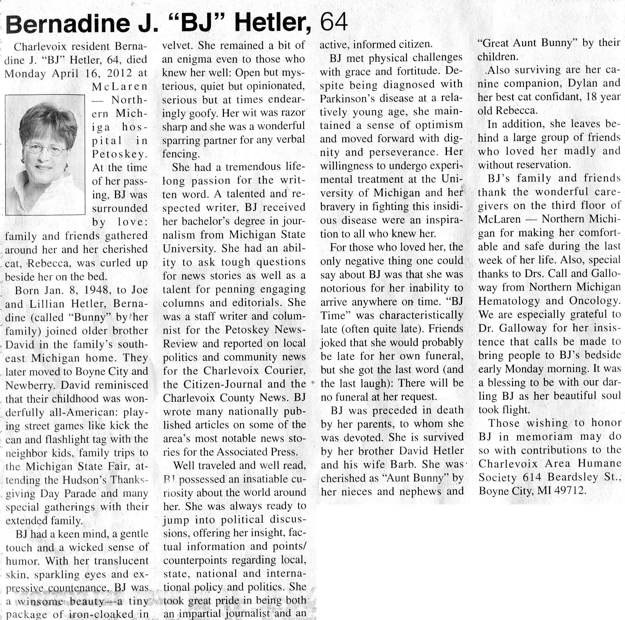 Bernadine J. 'BJ' Hetler thumbnail