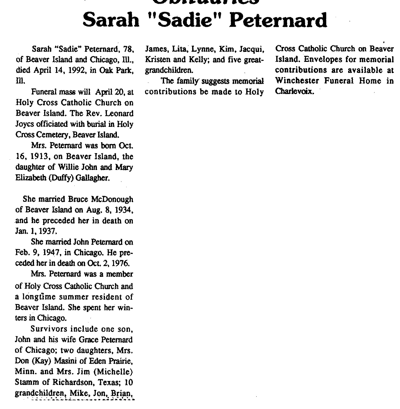 "Sarah "Sadie"" Peternard thumbnail